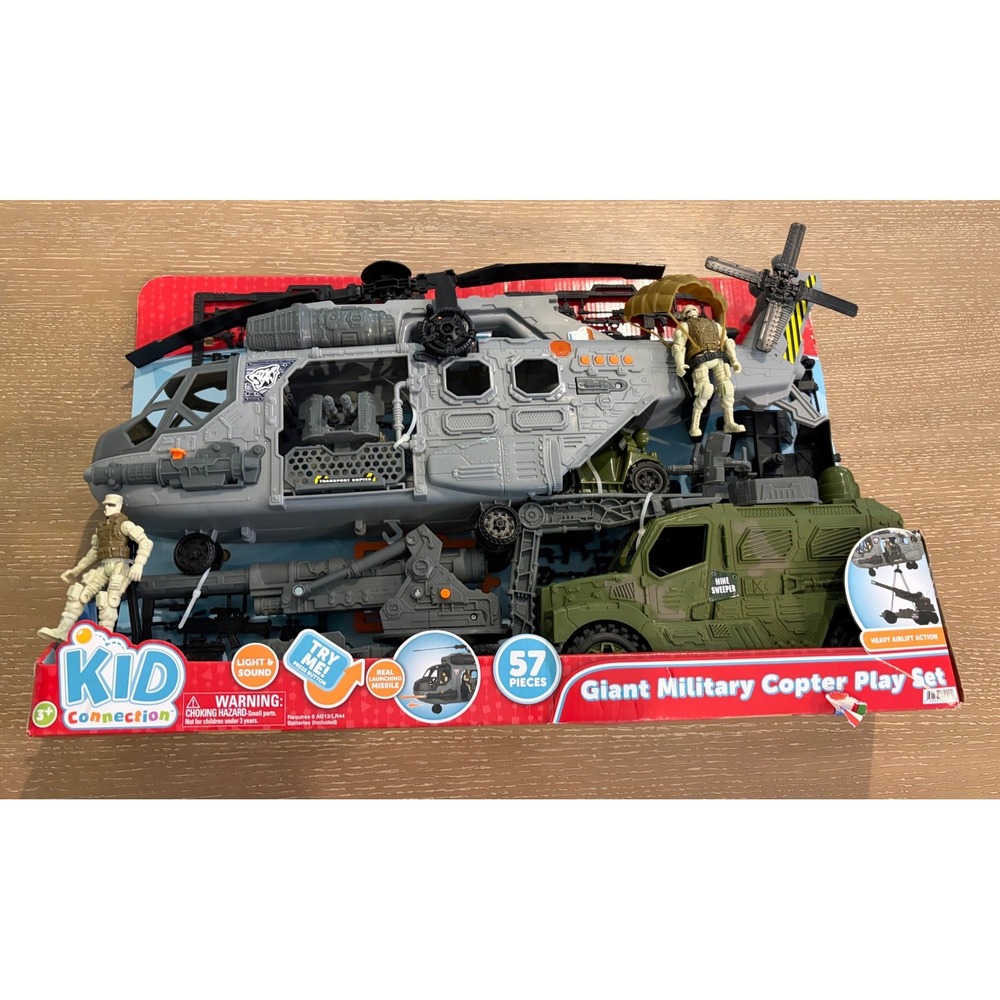 Kid Connection Giant Military Copter Play Set 57 Piece Helicopter Figures Truck